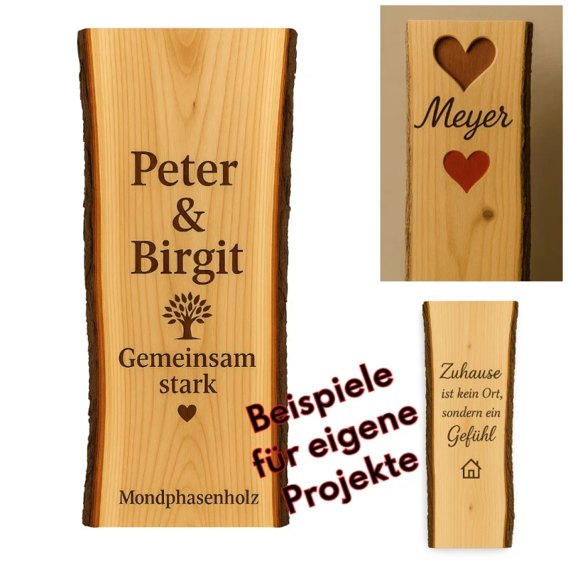 Bretter mit Baumkante und Rinde in Lärchenholz