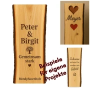Bretter mit Baumkante und Rinde in Lärchenholz